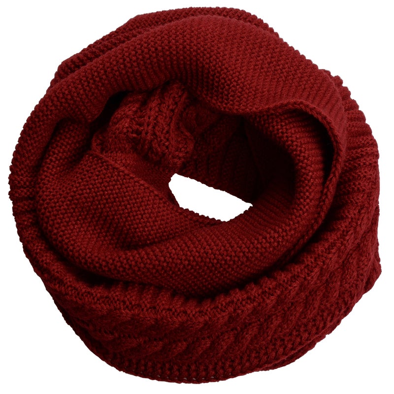 NEOSAN Womens Thick Ribbed Knit Winter Infinity Circle Loop Scarf Crochet Claret - Image 1